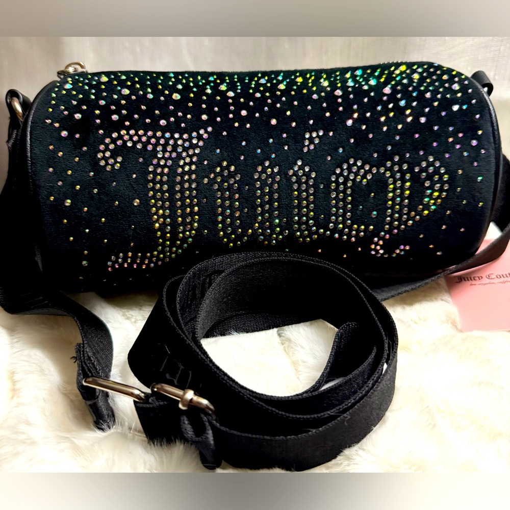 NEW Juicy Couture Fuzzy Black Roll Crossbody Bag